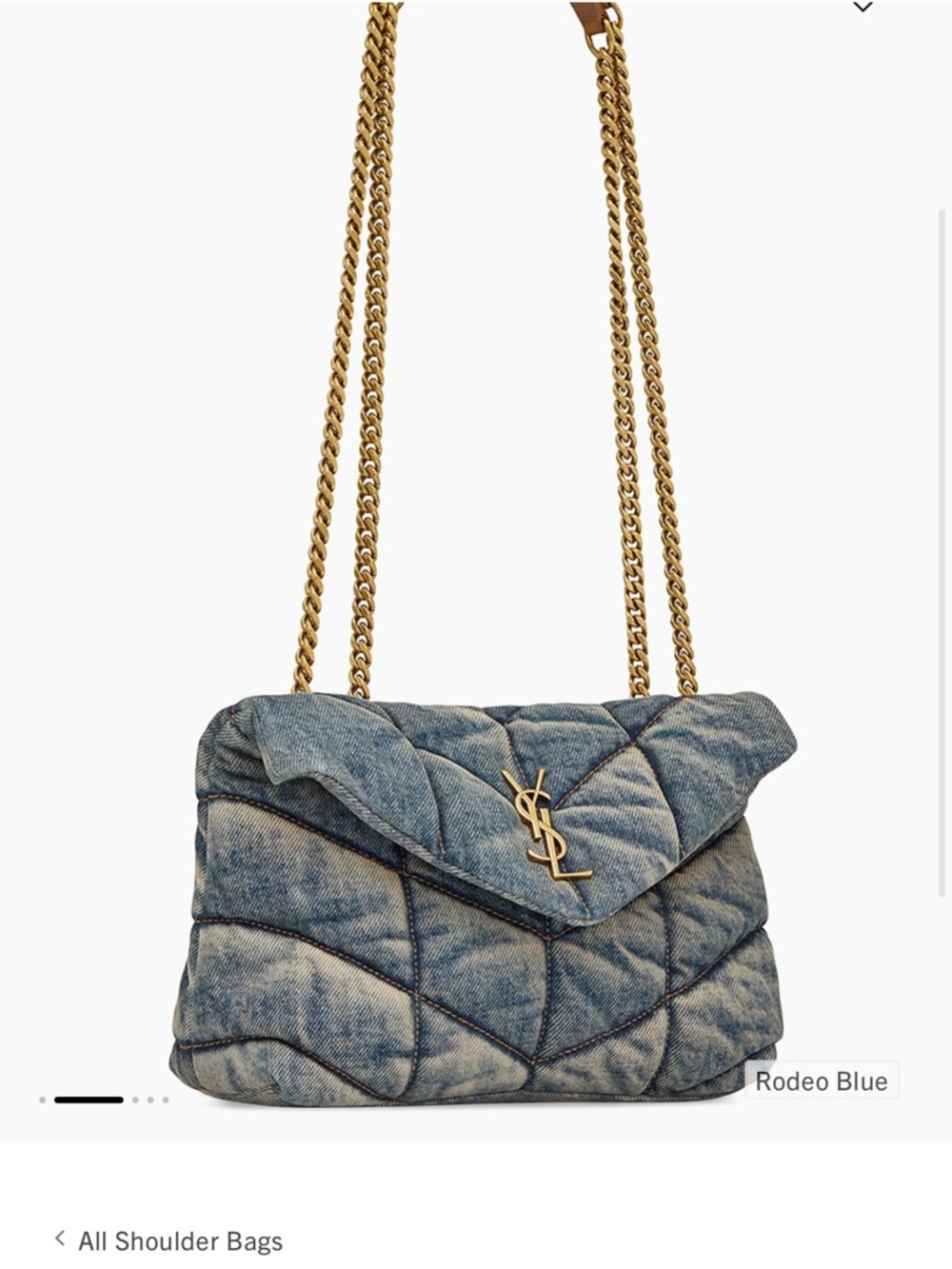 Yves Saint Laurent Denim Puffer Shoulder Bag in Rodeo Blue with Gold Hardware - Picture 2 of 5
